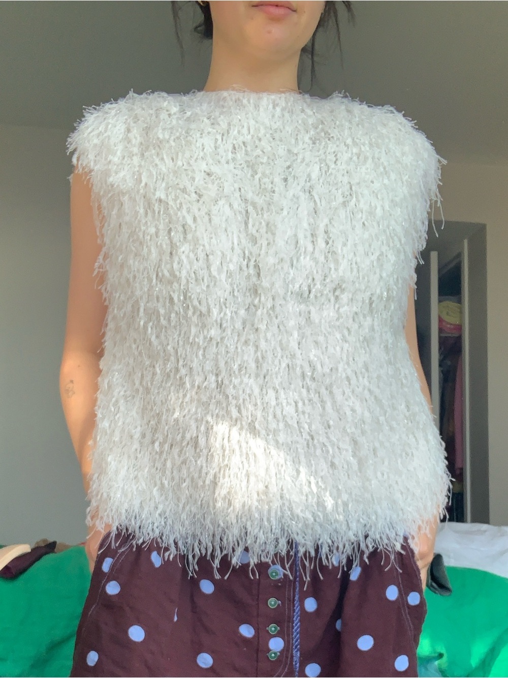 Ivory Shaggy Faux Fur Sleeveless Top